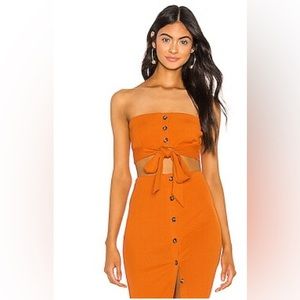 Burnt orange midi skirt and crop top set
